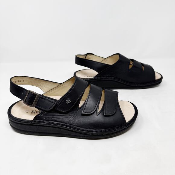[Finn Comfort] Black Sylt Nappa Leather Triple Strap Open Toe Sandals EUC Sz 41 - Picture 2 of 12
